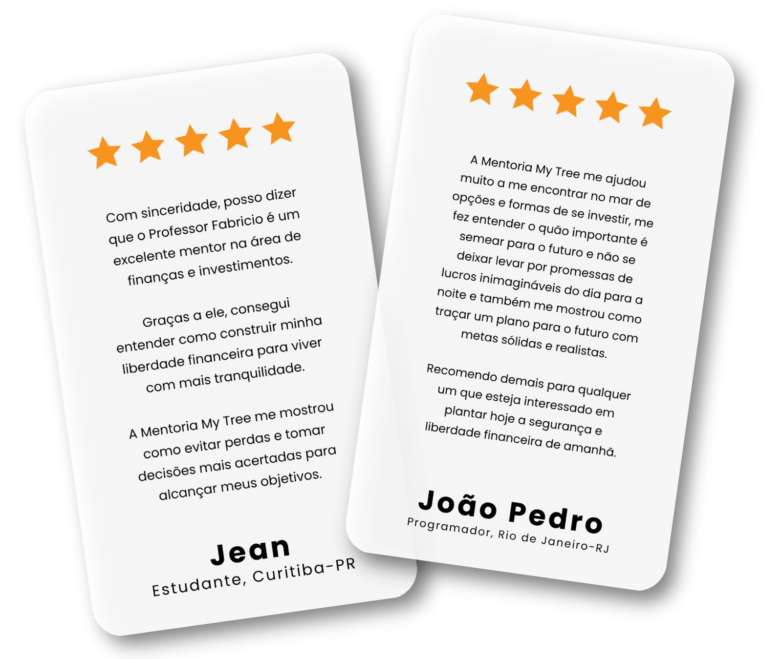 Depoimentos de alunos sobre a mentoria