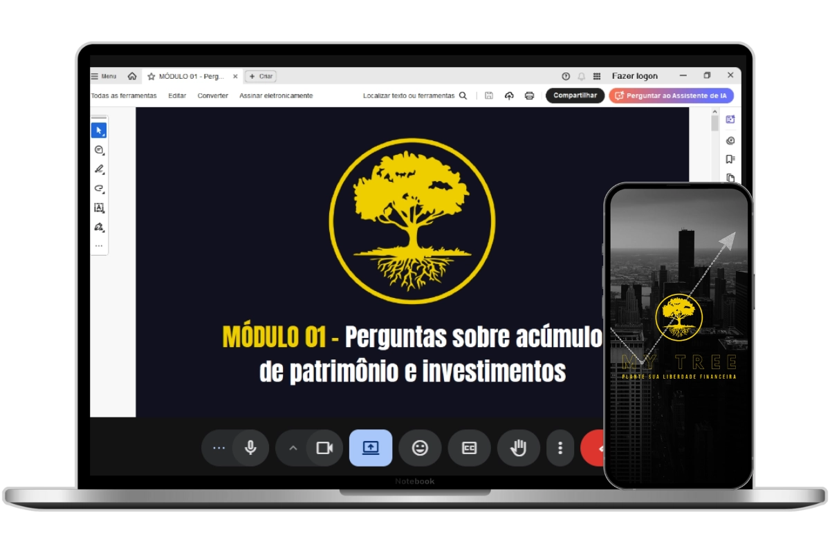 Laptop com gráficos financeiros da My Tree